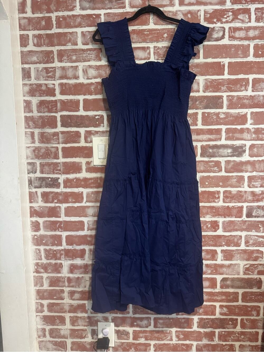 Hill House Home The Ellie Nap Dress Navy Blue Poplin Smocked Ruffle Maxi XL